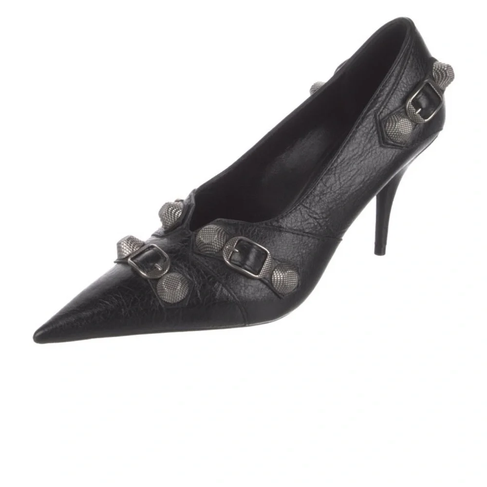 Balenciaga Cagole Leather Black Pumps with Buckle Straps - Picture 2 of 6